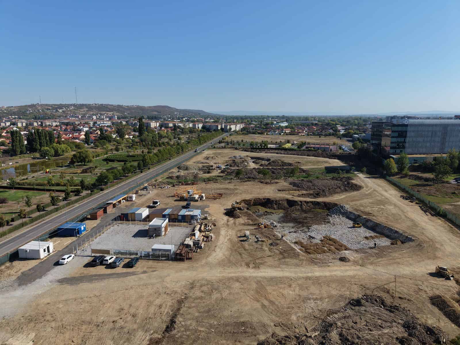 Șantierul Grădinii urbane Nufărul, Oradea, fotografiat cu drona